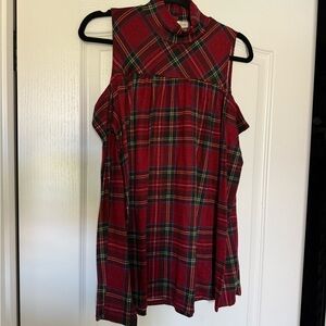 Plaid Cold Shoulder Women’s Top